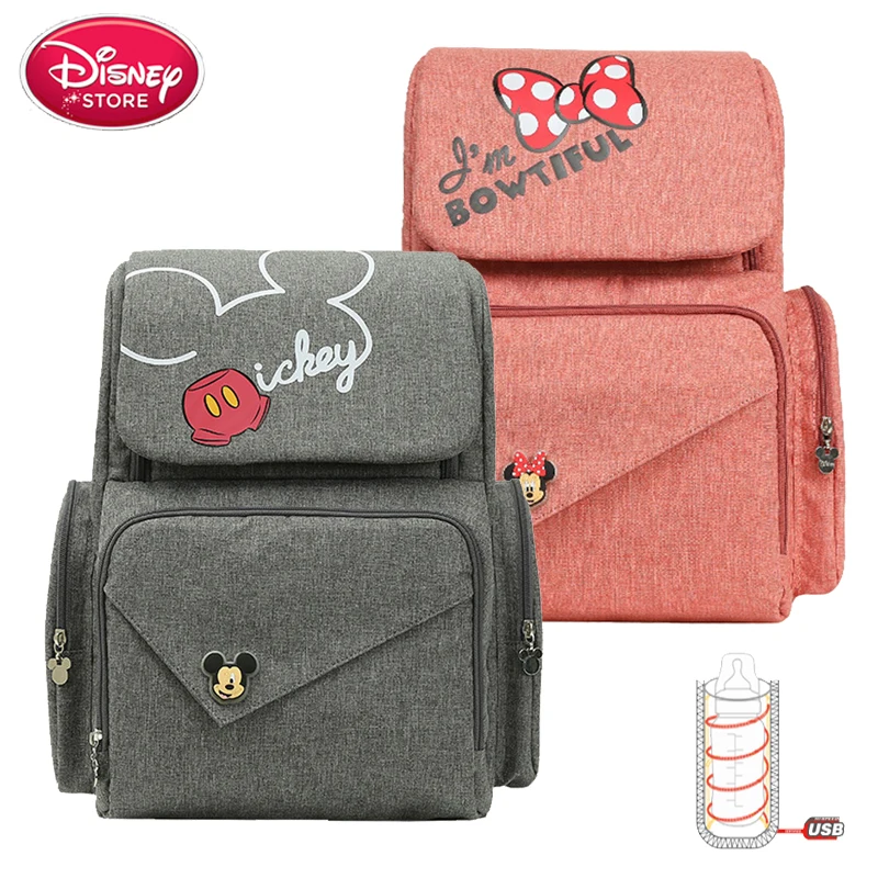 

Disney Bag Mickey Mouse Mouse Backpack USB Heating Mom Baby Bags Maternity Handbag Travel Mummy Diaper Bag for Baby Care