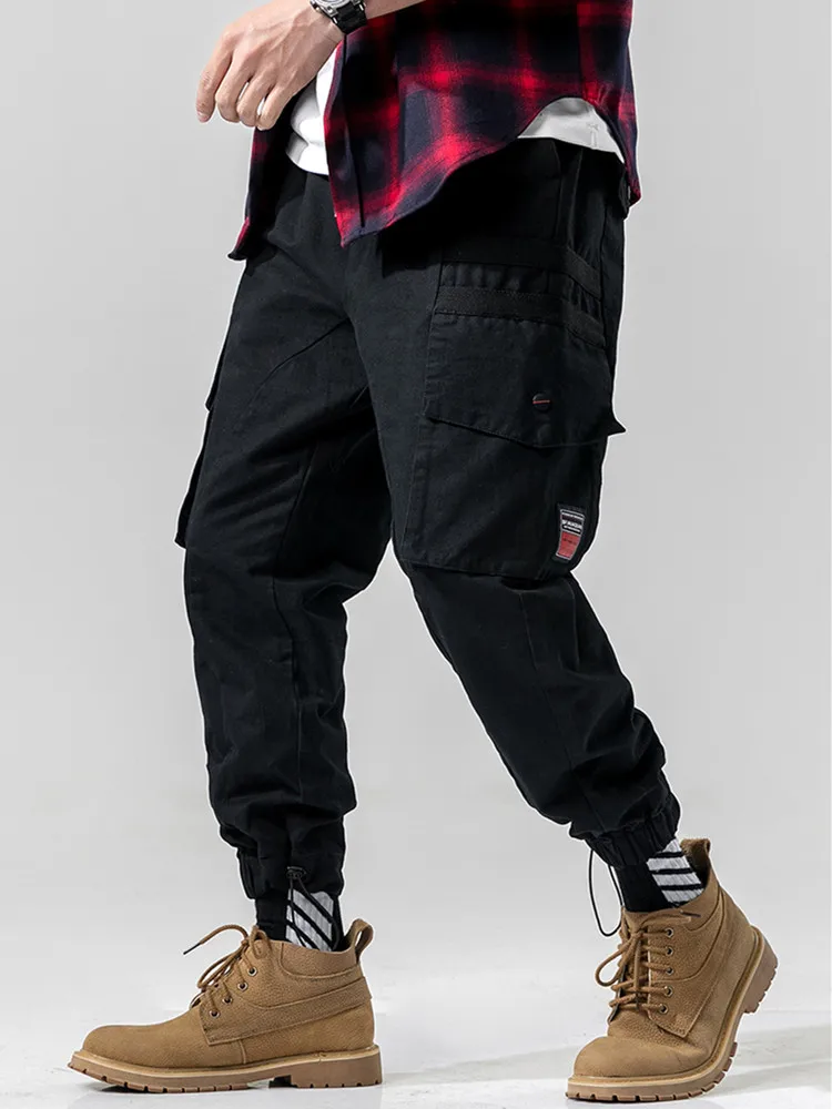 El Barco хлопковые повседневные брюки карго Мужские Черные Серые хип хоп мешковатые шаровары, штаны для бега Карманы Уличная обтягивающие мужские узкие брюки