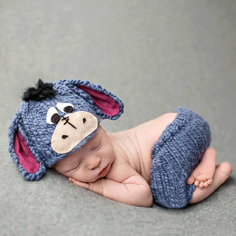 Newborn Baby Photography Props Loving Heart Design Photo Taking Outfits Knitted Costume Unisex Cute Cartoon Infant Hat Pants 