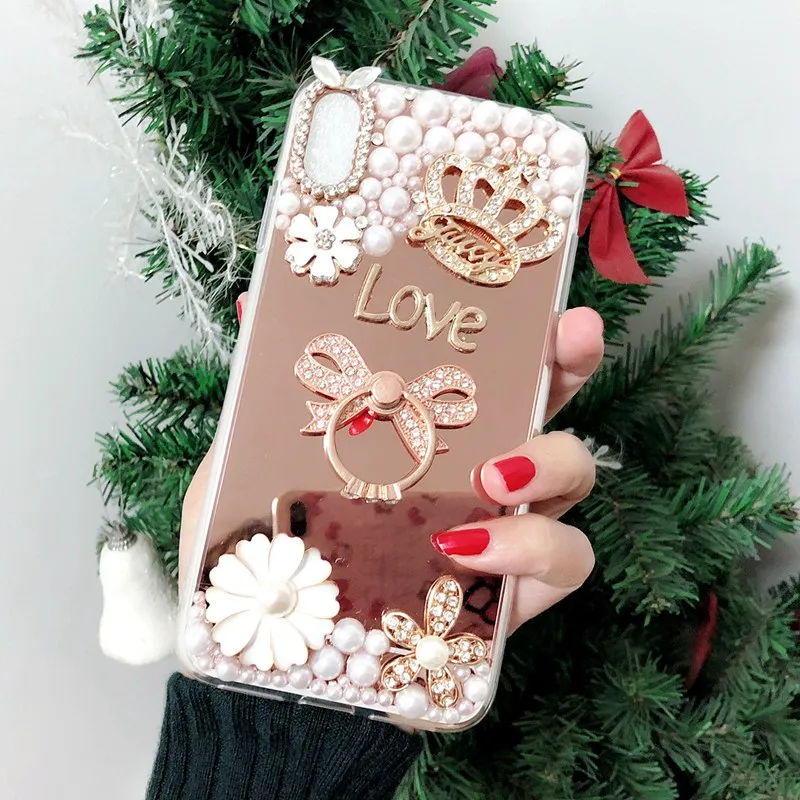 Роскошный зеркальный чехол для iPhone X XR XS Max 7 8 6 6S Plus 7Plus 8Plus с жемчужной короной и