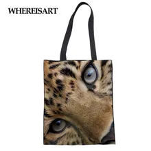 WHEREISART Холщовая Сумка-тоут джинсовые джинсы волк Леопардовый принт хлопчатобумажная хозяйственная сумка модная сумка для хранения упаковки льняная продуктовая сакола