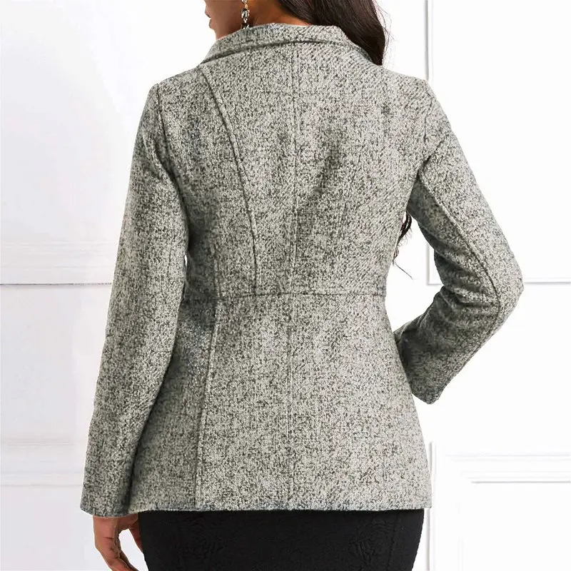 Winter Gray OL Ladies Casual Wool Warm Jackets Women Coats Slim Lapel Zipper Pocket Autumn African Female High Street Overcoats