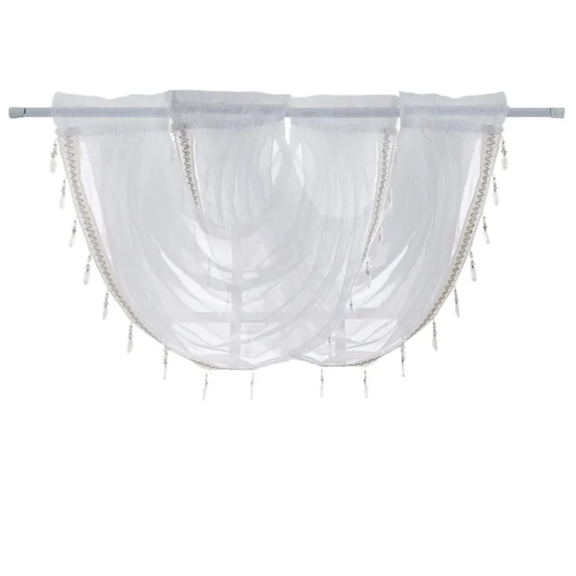 Curtain Window Valance Luxury White Diamond Sheer Embroidered Waterfall Window Valance Tassel Trim 2019 new #3M13 (6)