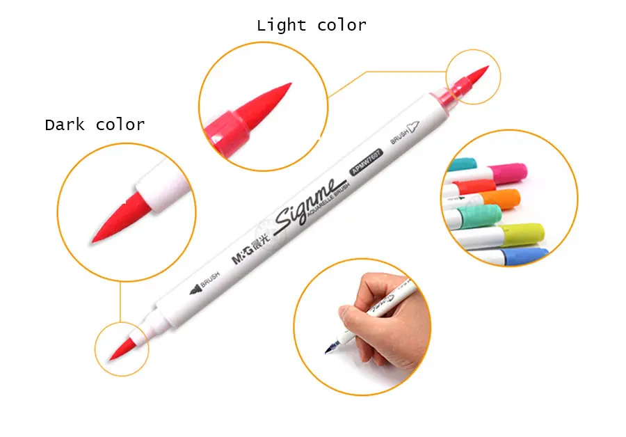 M& G две головки акварельные кисти маркеры ручки для рисования цветные толи художественный маркер карандаш школьные художественные канцелярские принадлежности офисные