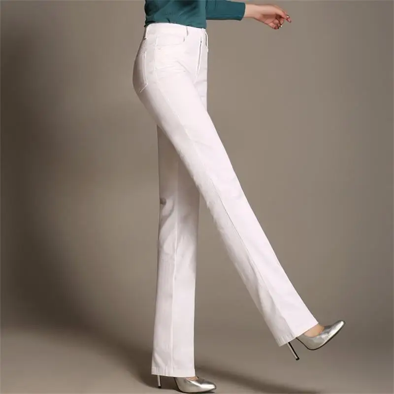 

Free Shipping 2018 New High Quality Women Spring Full length Cotton Straight long Pants Mid Waist Solid color casual trousers