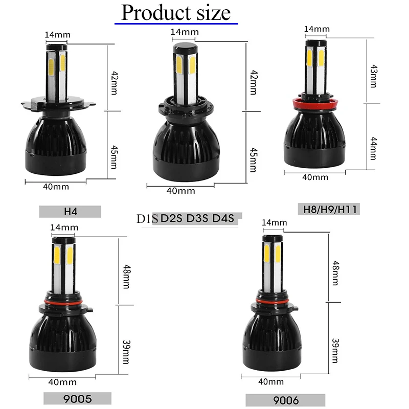 Yamyff Canbus фар H7 светодиодный лампы H4 лампа D1S D2S D3S D4S 9005 9006 H11 4 стороны COB 10000LM 6000 К фары авто Conversion Kit