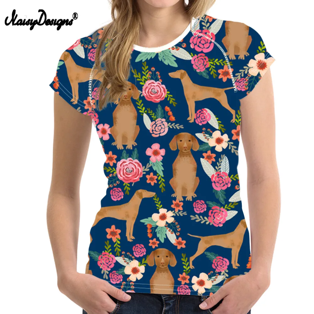 

NOISYDESIGNS Funny T Shirt Women Cute Vizsla Dogs Print T-shirt Ladies Flowers Pattern Floral Tee Shirt Female Summer Tops Tees