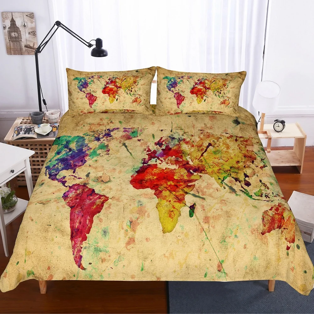 3PCS World Map Printed Colored Bedding Sets Luxury 3D ...