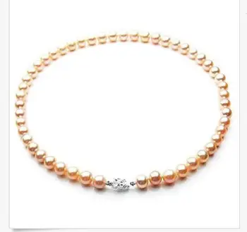 

gorgeous 9-10mm south sea gold pink pearl necklace 18"silver