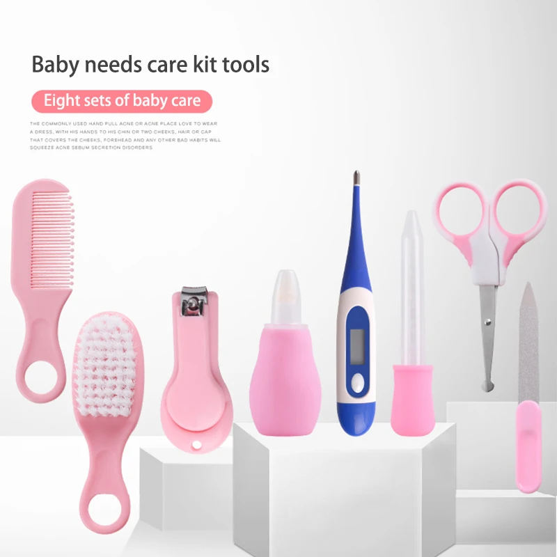 8PCS Baby Care Kit Anti-skid Nail Trimmer Safety Scissors Polishing Tools Newborn Comb Thermometer Nail Clippers Care Products