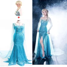 Adult Elsa Princess Dress Queen Anna Costume Princess Elsa Cosplay Costume Female Sexy Halloween Party Dress with Wig
