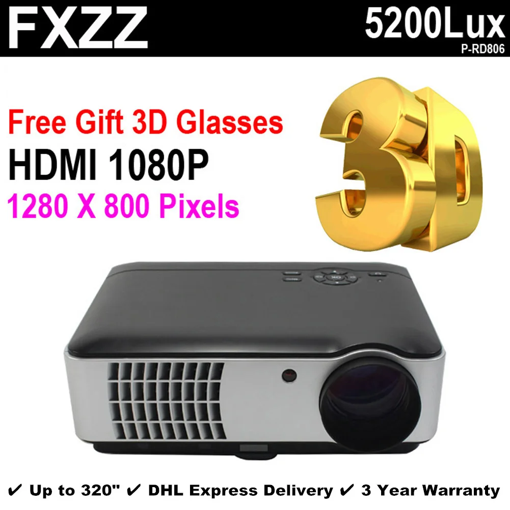 300 дюймов Full HD 1080 P 5200 lumens 1280 * 800 видео tft-hdmi USB из светодиодов домашний кинотеатр