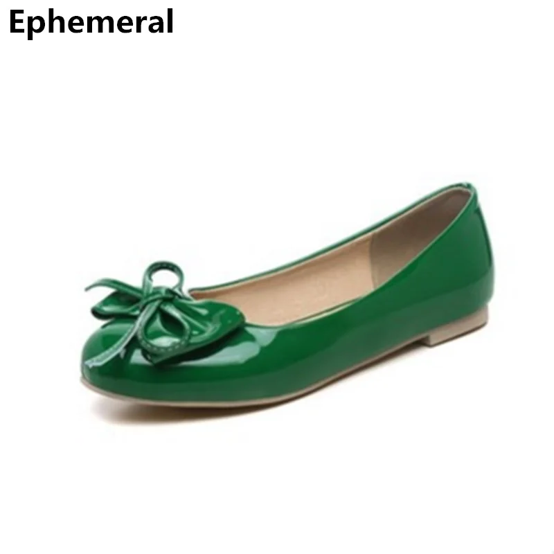 

Ladies round toe big size shoes ballet flats patent leather slip ons bow low top loafers women black pink blue driving shoes