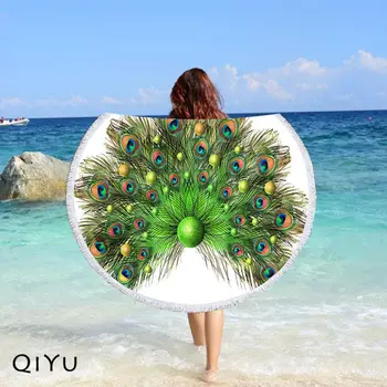 

Printed Peacock Feathers Round Beach Towel Microfiber Bath Towel Yoga Mat Tassels Blanket Gift Home Decor 003, free shipping
