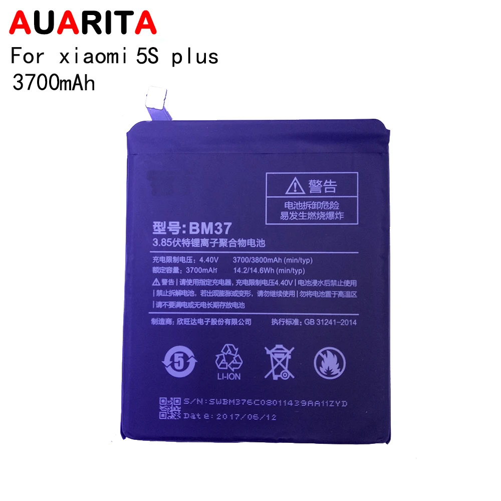 5 шт./лот Батарея для Xiaomi 5s плюс BM37 телефон Bateria Mi 5S SWBM376C08011439AA11ZYD 3700 мАч Замена |