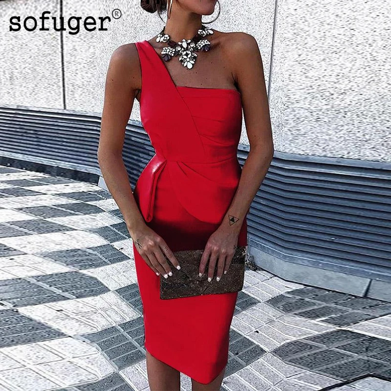 Rosa-vestidos-de-c-ctel-2019-funda-un-hombro-de-las-mujeres-chica-Sofuge-de-la