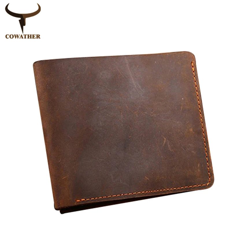 COWATHER Crazy horse leather men wallets Vintage genuine leather wallet for men cowboy top ...