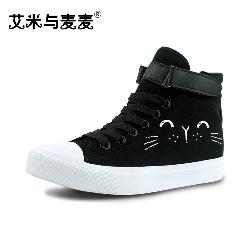 

Women's Luminous Shoe 2018 Spring Autumn High top Sneakers Black Canvas Shoes Women Warm Skate Shoes Flat Heel