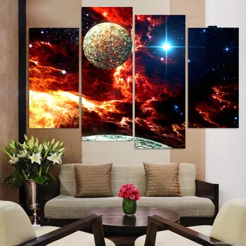

Modular Poster Frame Picture Home Decor 4 Panel Fantastic Outer Space Planet HD Print Modern Canva Painting Wall Art Living Room
