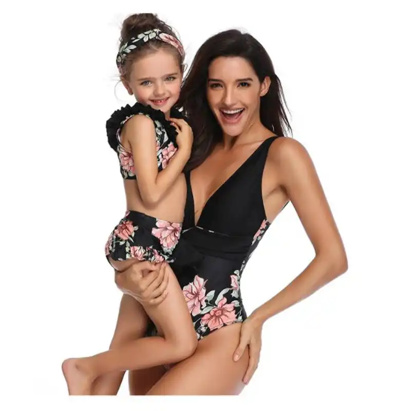 matching mom and daughter swim