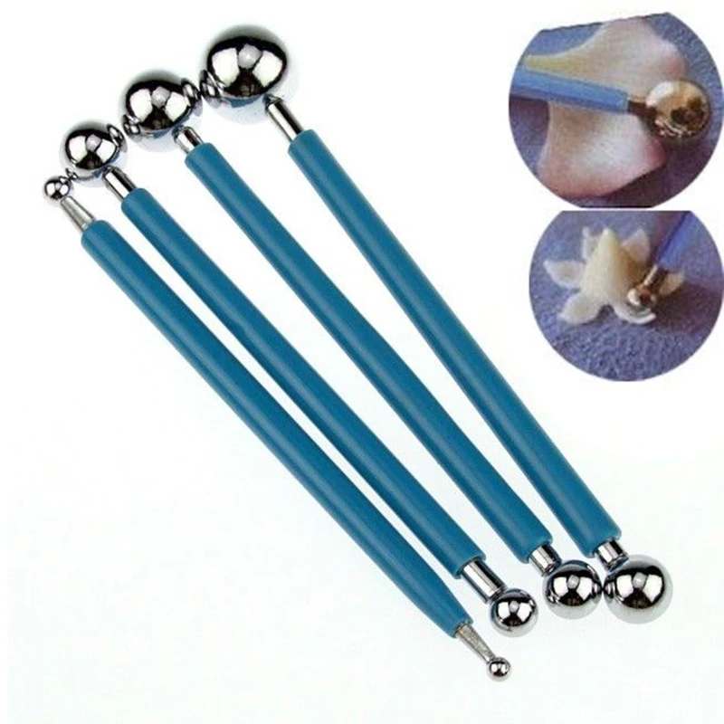 JX-LCLYL 4pcs New Stainless Steel Fondant Cake Flower Decorating Modelling Ball Tools Set