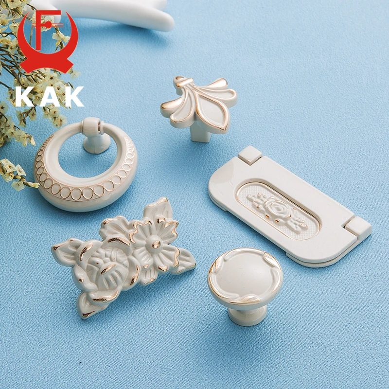 KAK Zinc Aolly Ivory White Cabinet Handles Kitchen Cupboard Door Pulls Drawer Knobs European Fashion Furniture Handle Hardware