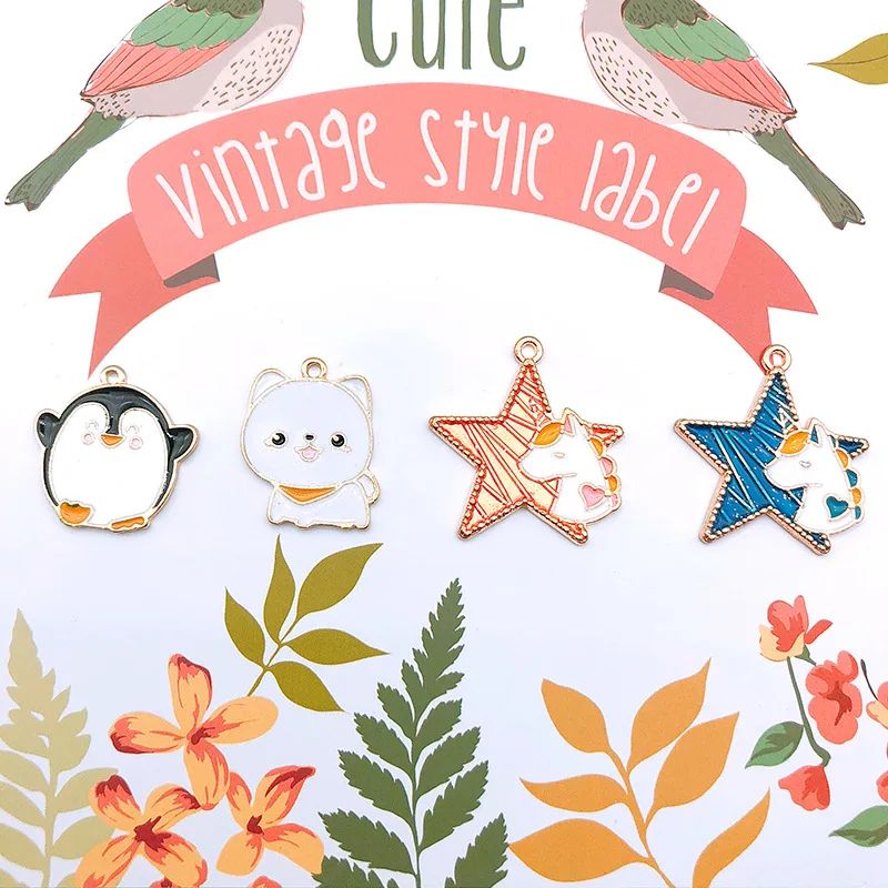 

5Pcs/Lot DIY High Quality Metal Charms Earrings Cartoon Animals Accessories Pearl Drop Oil Alloy Pendant Accessories 2019 NEW