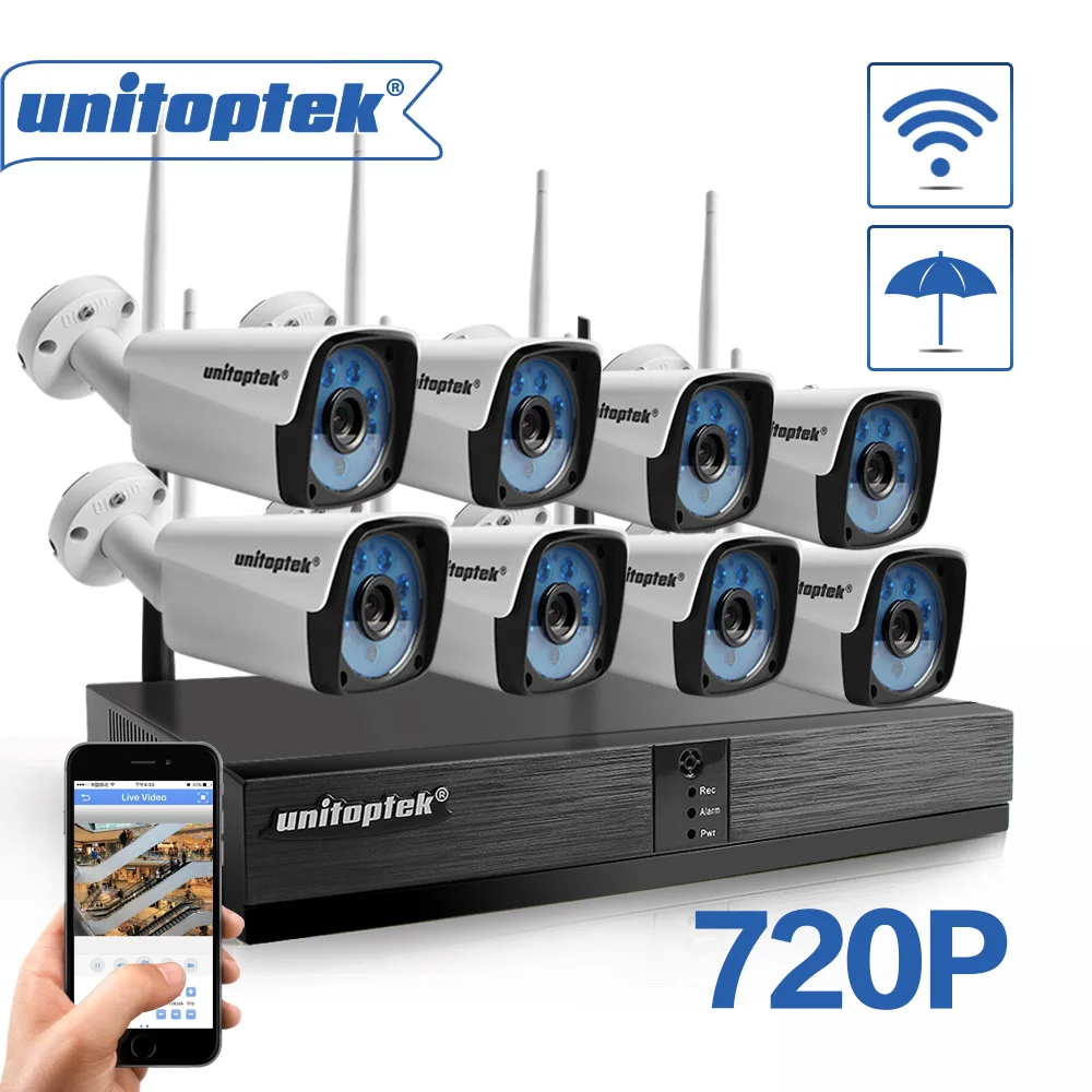 Unitoptek 4CH 8CH Беспроводная NVR домашняя система безопасности 720P 1080P HD CCTV видео наблюдение NVR комплект 2.0MP Wifi наружная камера комплект - Цвет: 8Ch 720P NVR KIT