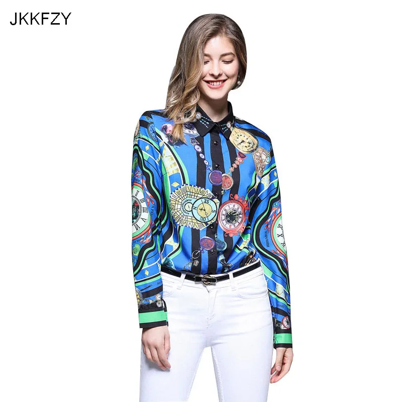 JKKFZY Women Long Sleeves Turn Down Casual Fashion Runway Blouse 2018 Autumn New High-End Elegant Office Shirt Casual Top JKKFZY Women Long Sleeves Turn Down Casual Fashion Runway Blouse 2018 Autumn New High-End Elegant Office Shirt Casual Top