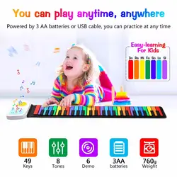 Рулонное пианино, 49 ключей Силиконовые Портативный Гибкий легко носить и хранить складной Roll Up цветная клавиатура электронные мягкие