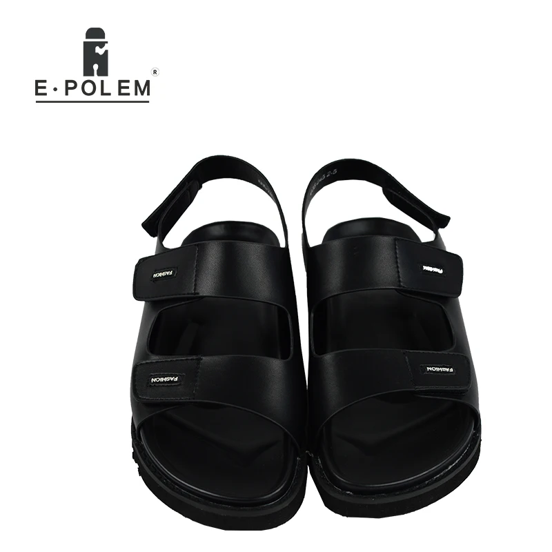 Летние Для мужчин плоские кожаные сандалии в римском стиле пляжные босоножки для отдыха прочный дышащий открытым носком Винтаж модные черные босоножки