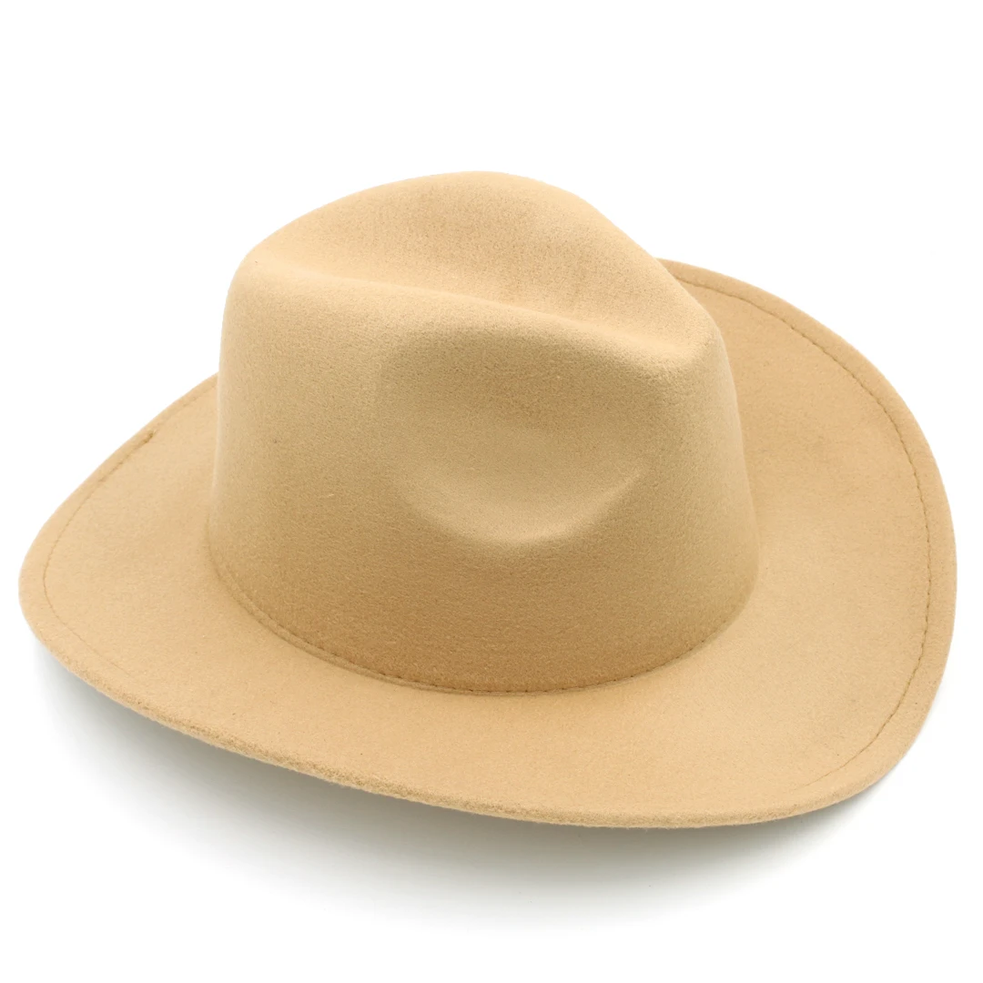 Mistdawn, модная новинка, женская и мужская войлочная ковбойская шляпа, полушерстяная ковбойская Кепка, размер 56-58 см - Цвет: camel
