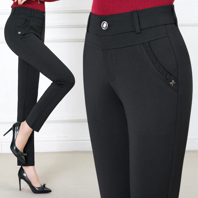 

Oversized 7XL Middle-aged Women Pants Solid High Waist Casual 2019 Atumn Spring Women Trousers Elastic pant Loose Straight Pants