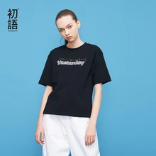 Toyouth Лето Для женщин Корейский Chic футболка хлопок Письмо печати свободная футболка с короткими рукавами женский