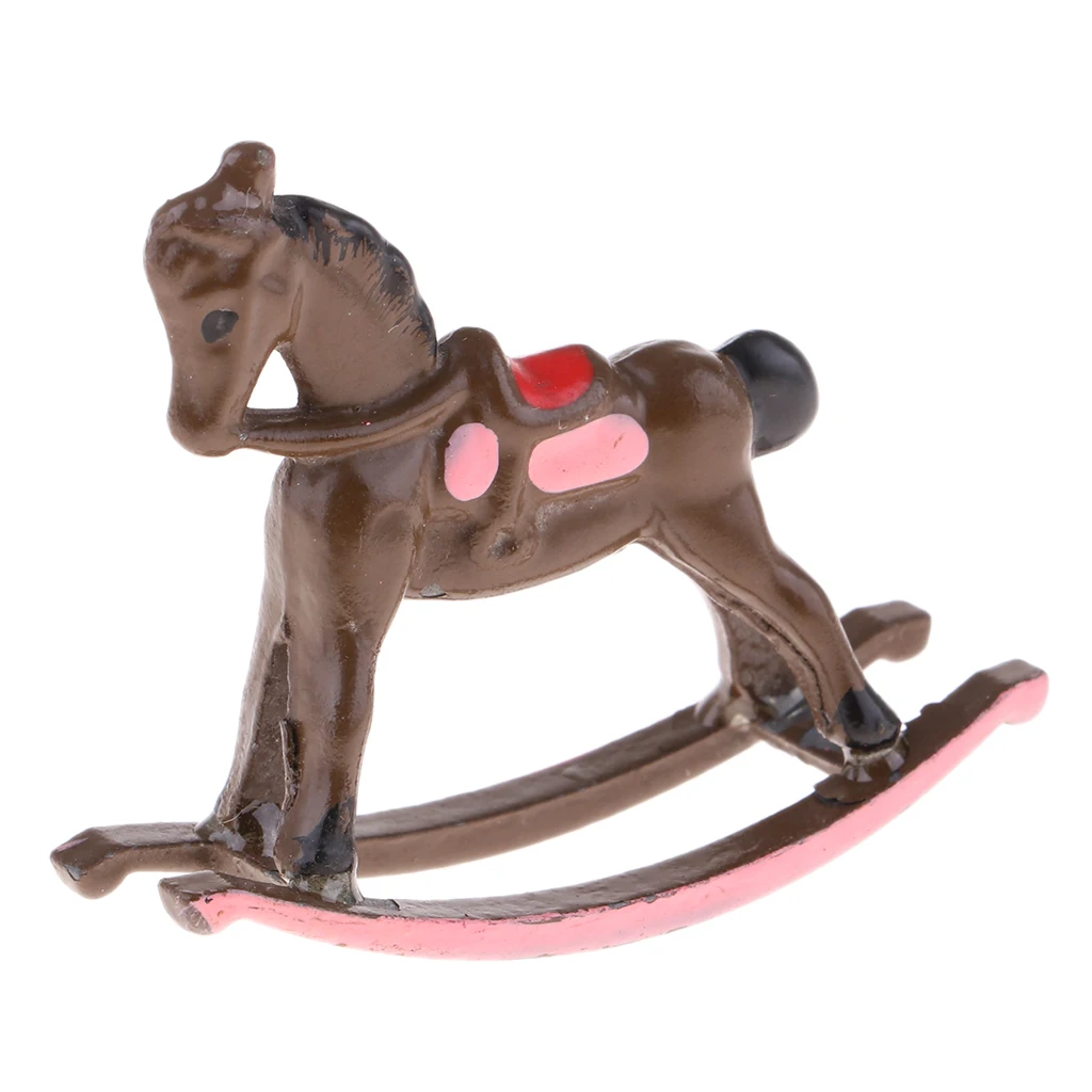 Metal Rocking Horse for 1:12 Dollhouse Miniature Nursery Room Ornament - Kids Birthday Gifts Coffe