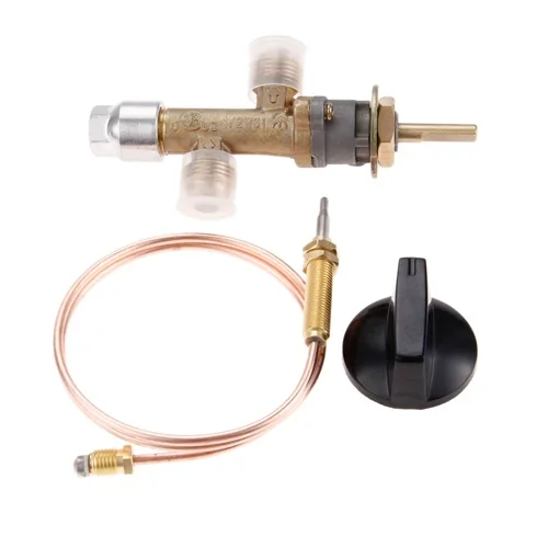 T6 Low Pressure LPG Propane Gas Fireplace Fire Pit Flame Failure Safety Control Valve Kit with Thermocouple and Knob Switch（3/8 Flare Inlet & Outlet） Suitable for Gas Grill Heater Fire Pit 