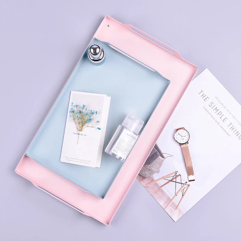 4 Colors Metal Iron Crafts Cosmetic Perfume Storage Tray Dish Decoration Plate Trays Gift Jewelry Ring Bread Dessert Plate