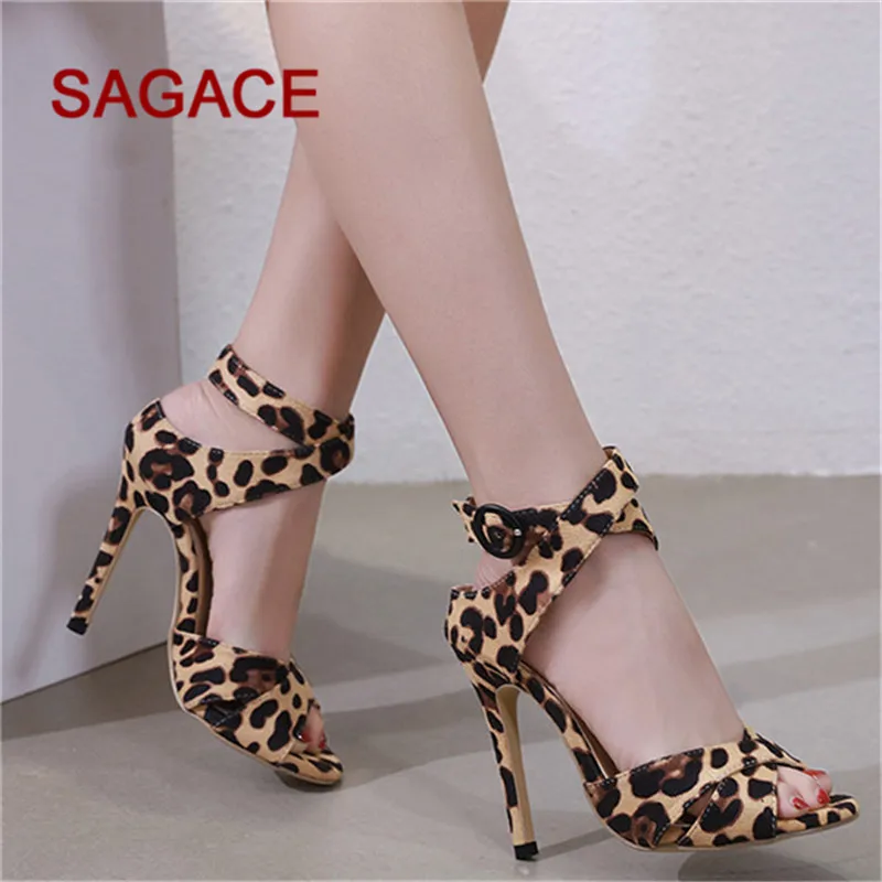 

HB@2019 SAGACE Women Pumps Leopard High Heel Stiletto Cross Belt Single Shoes Sexy Ladies' Sandals Zapatos De Mujer