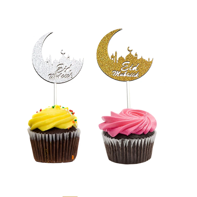 

20pcs Silver/Gold Eid Mubarak Cake Topper Decorations Muslim Eid and Ramadan Decorations Supplies Festive Party Cake Decor