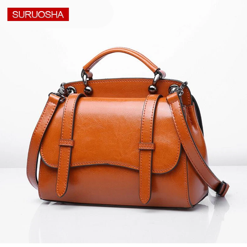 

Fashion Ladies Tote Satchels Bag Women Oil Wax Genuine Leather Handbags Famous Brand Designer Female Messenger Bags