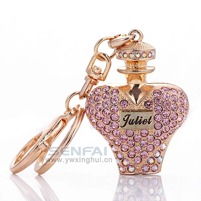 

2017 Luxury Perfume Bottle Fragrances Keychain Rose Gold-color Juliet Chaveiro Keychain Bling Rhinestone Keyring,Gift for Women