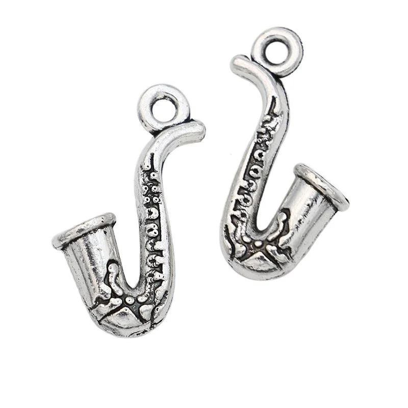 

Music Sax Charms Pendant For Jewelry Making Bracelet Necklace Earrings Keychain Antique Silver Vintage Accessories 22x10mm