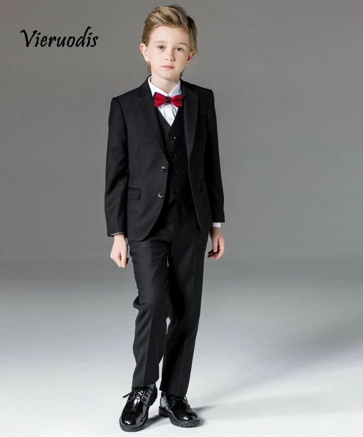 77-1      Black Wedding Groomsmen Suits Children Kids' Formal Party Tuxedos Custom Made