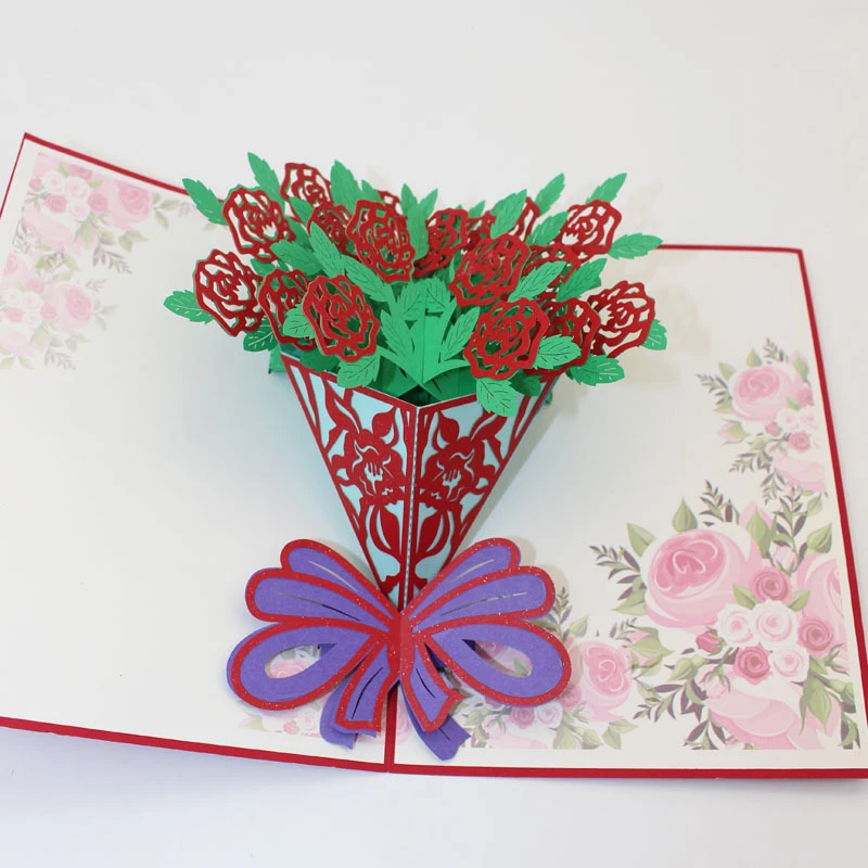  3D Laser Cut Handmade Hollowed Carving Roses Paper Invitation Greeting Cards Propose PostCard Weddi - 32891110004
