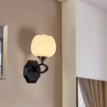 

Glass Wall Lamp Black E27 Led Sconce Wall Light Fixture for Bedroom Headboard Stair Living Room Loft Design Home House Decor