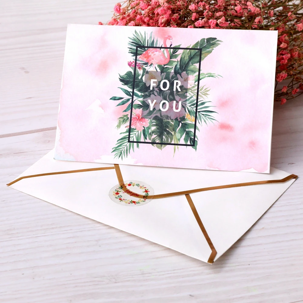 6 карт с 6 конвертами Фламинго поздравление с днем рождения Подарочная карта спасибо настраиваемое рождественское приглашение на празднование свадьбы пустой