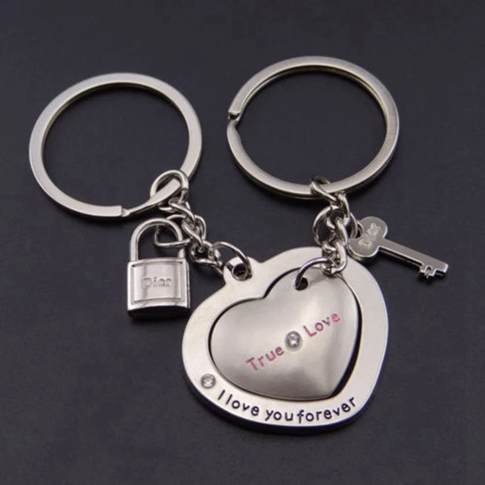 1Pair Love Heart Couple Key Chain Keyring Keyfob Lover Gift Couples
