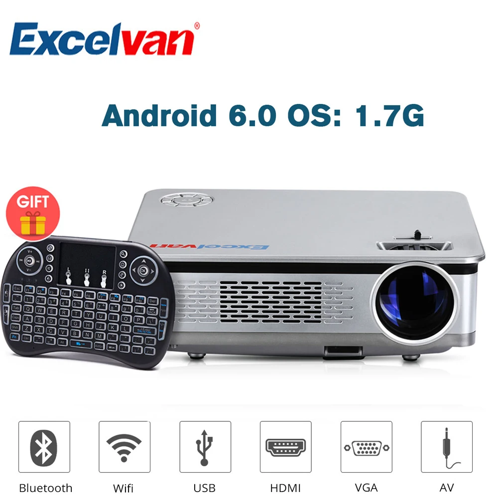 

Excelvan HT60 1280*768 Android 6.0 Projector 3200 Lumens Bluetooth 4.0 2.4GHZ/5GHZ Projetor Home Theater Media Player Beamer