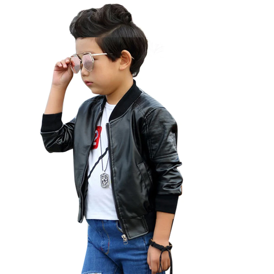 Jacket For Boys Coats Solid Boy Leather Jackets Long Sleeve Outerwear ...