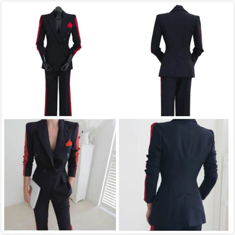 2019 Women's Pant Suit Spliced Blazer Coat And Wide Leg Pants 2 Piece Set Women Long Sleeve Slim Business Office Suits Trouser